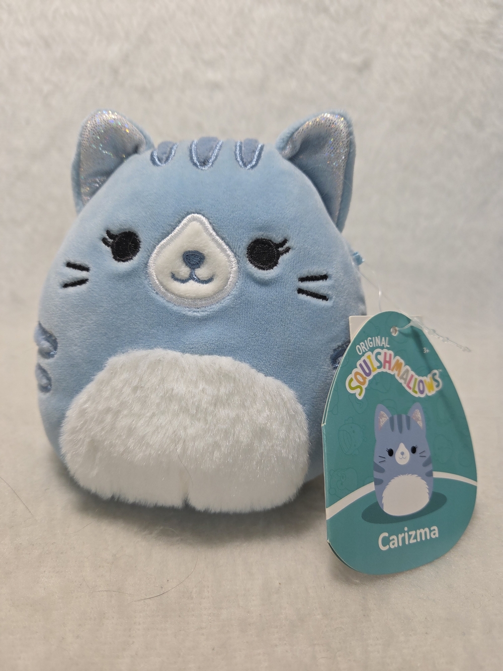Squishmallows Carizma Blue and White Plush Cat Gliter Ears 5" Small